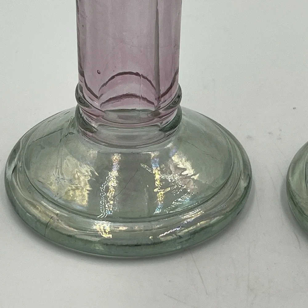 Fiesta Glass Made‎ In Spain Vases Candle Holders Set Of 2 Purple Iridescent